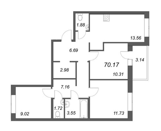 Продажа 4-комнатной квартиры 70,2 м², 2/12 этаж