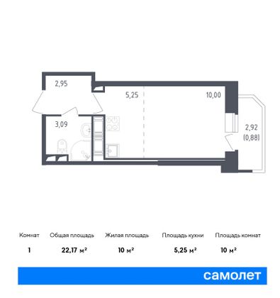 22,2 м², студия, 23/23 этаж