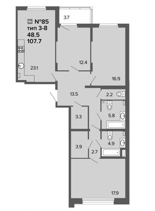 107,9 м², 4-комн. квартира, 2/6 этаж