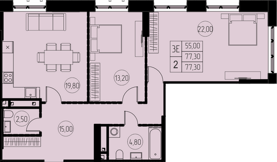 77,3 м², 3-комн. квартира, 10/28 этаж