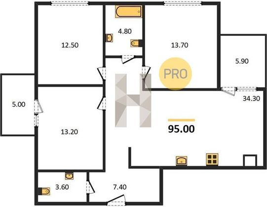 Продажа 3-комнатной квартиры 95 м², 1/8 этаж