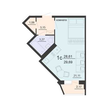 Продажа 1-комнатной квартиры 29,7 м², 13/20 этаж