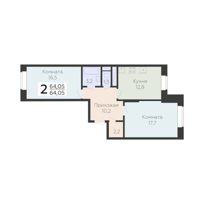 Продажа 2-комнатной квартиры 64,1 м², 3/22 этаж