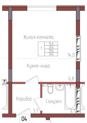 29 м², 1-комн. квартира, 1/9 этаж