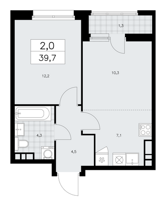 39,7 м², своб. планировка, 9/14 этаж