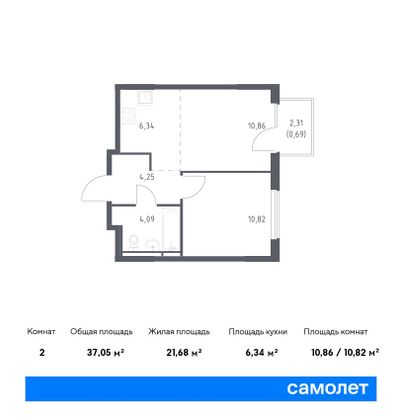 37 м², 1-комн. квартира, 16/17 этаж