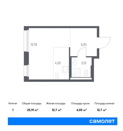 25,9 м², студия, 2/7 этаж