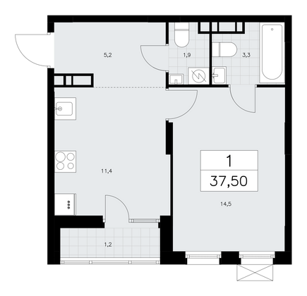 37,5 м², своб. планировка, 7/10 этаж