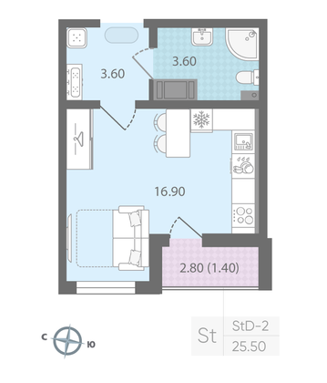 Продажа квартиры-студии 25,5 м², 10/24 этаж