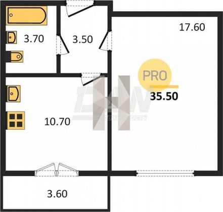 Продажа 1-комнатной квартиры 35,5 м², 9/18 этаж