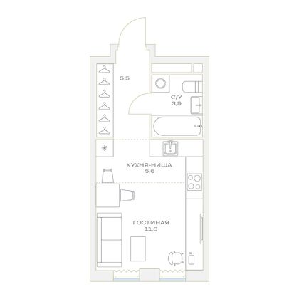 Продажа квартиры-студии 26,8 м², 10/23 этаж