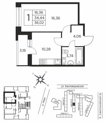 34,4 м², 1-комн. квартира, 12/12 этаж