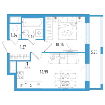 37,1 м², 1-комн. квартира, 7/25 этаж