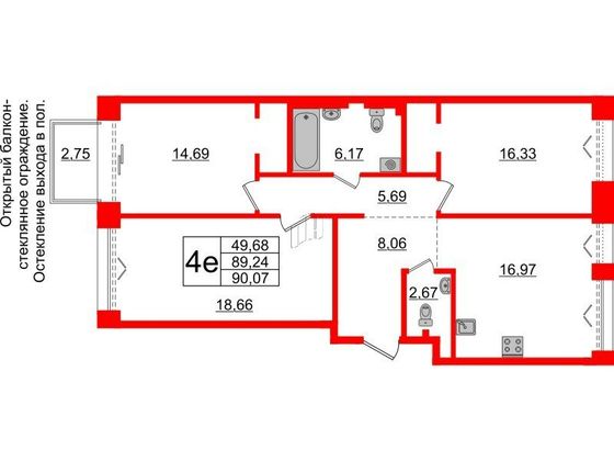 Продажа 3-комнатной квартиры 89,2 м², 2/5 этаж