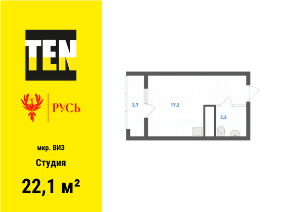 22,1 м², студия, 28/31 этаж