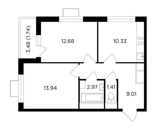 Продажа 2-комнатной квартиры 52 м², 9/25 этаж