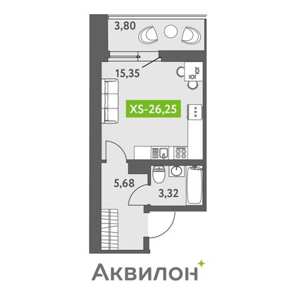 26,8 м², студия, 4/13 этаж