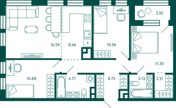 78,2 м², 3-комн. квартира, 7/27 этаж