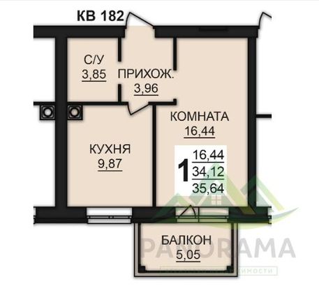 Продажа 1-комнатной квартиры 35,6 м², 5/8 этаж