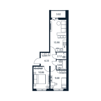 Продажа 2-комнатной квартиры 49,4 м², 2/12 этаж