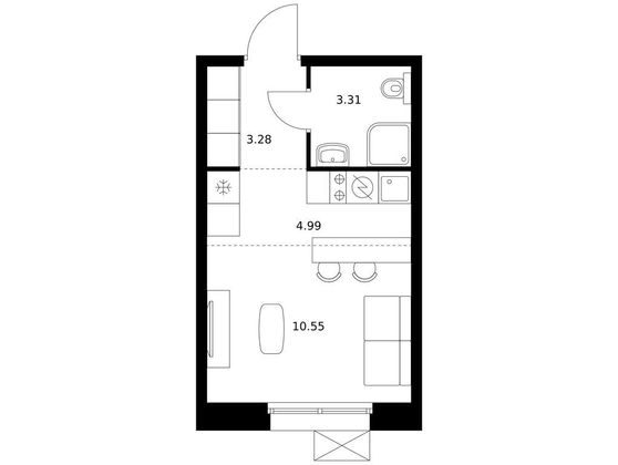 22,1 м², студия, 6/10 этаж