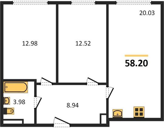 Продажа 2-комнатной квартиры 58,2 м², 3/14 этаж