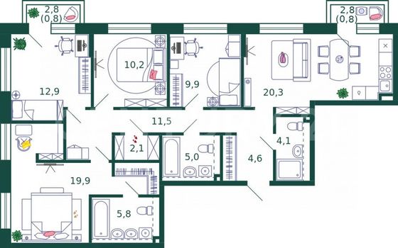 Продажа 4-комнатной квартиры 107,9 м², 8/9 этаж