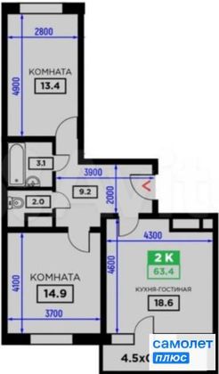 Продажа 2-комнатной квартиры 65 м², 21/22 этаж