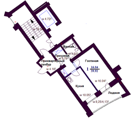 Продажа 1-комнатной квартиры 39,9 м², 4/8 этаж