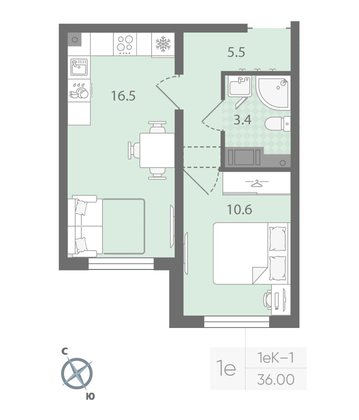 Продажа 1-комнатной квартиры 36 м², 18/20 этаж