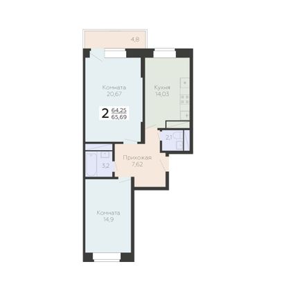 Продажа 2-комнатной квартиры 65,7 м², 10/22 этаж