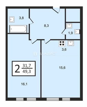 Продажа 2-комнатной квартиры 49,3 м², 15/30 этаж