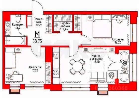 Продажа 3-комнатной квартиры 60,2 м², 4/5 этаж