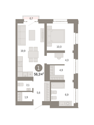 Продажа 1-комнатной квартиры 56,3 м², 28/31 этаж