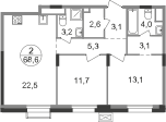 68,6 м², 2-комн. квартира, 9/9 этаж