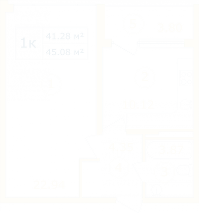 Продажа 1-комнатной квартиры 45,1 м², 10/12 этаж