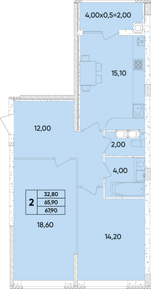 67,9 м², 2-комн. квартира, 3/8 этаж