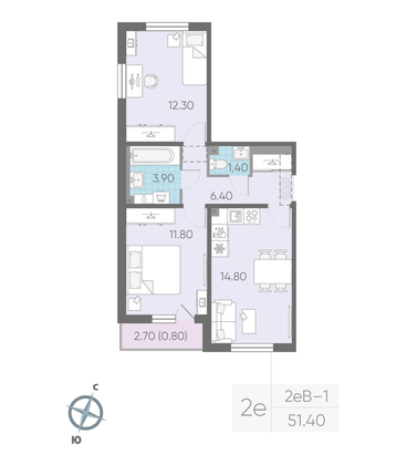 Продажа 2-комнатной квартиры 51,4 м², 4/16 этаж