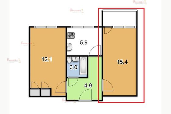 Продажа 1 комнаты, 15,4 м², 3/5 этаж