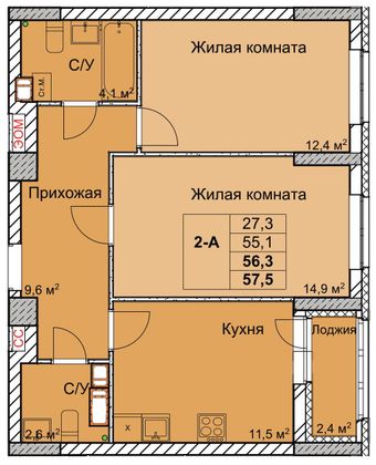 Продажа 2-комнатной квартиры 56,3 м², 18/18 этаж