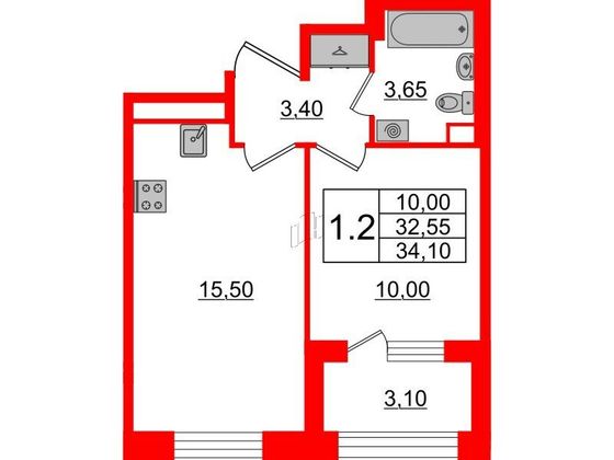 Продажа 1-комнатной квартиры 32,5 м², 3/4 этаж