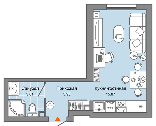 23 м², студия, 1/9 этаж