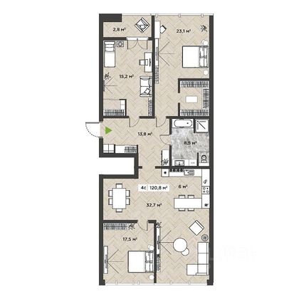 Продажа 4-комнатной квартиры 120,8 м², 4/14 этаж