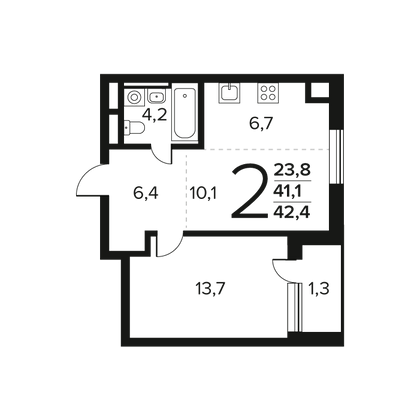 Продажа 2-комнатной квартиры 42,4 м², 8/9 этаж