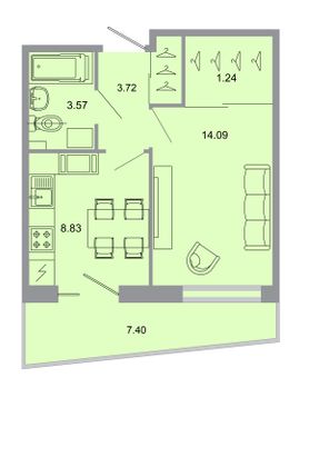 32,4 м², 1-комн. квартира, 9/15 этаж