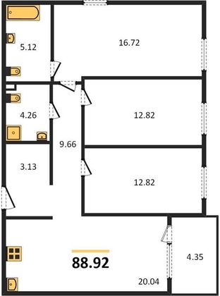 Продажа 3-комнатной квартиры 88,9 м², 3/26 этаж