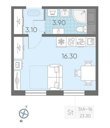 Продажа квартиры-студии 23,3 м², 16/16 этаж