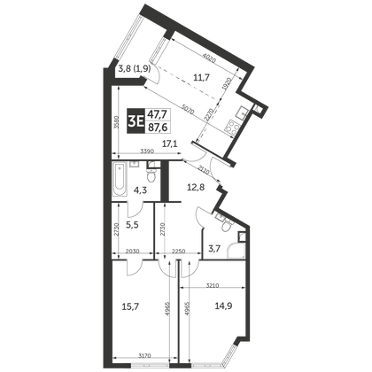 87,6 м², 3-комн. квартира, 22/47 этаж