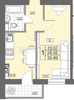 Продажа 1-комнатной квартиры 32,5 м², 7/10 этаж