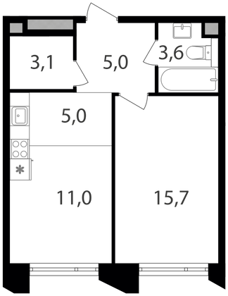 Продажа 1-комнатной квартиры 43,4 м², 6/21 этаж